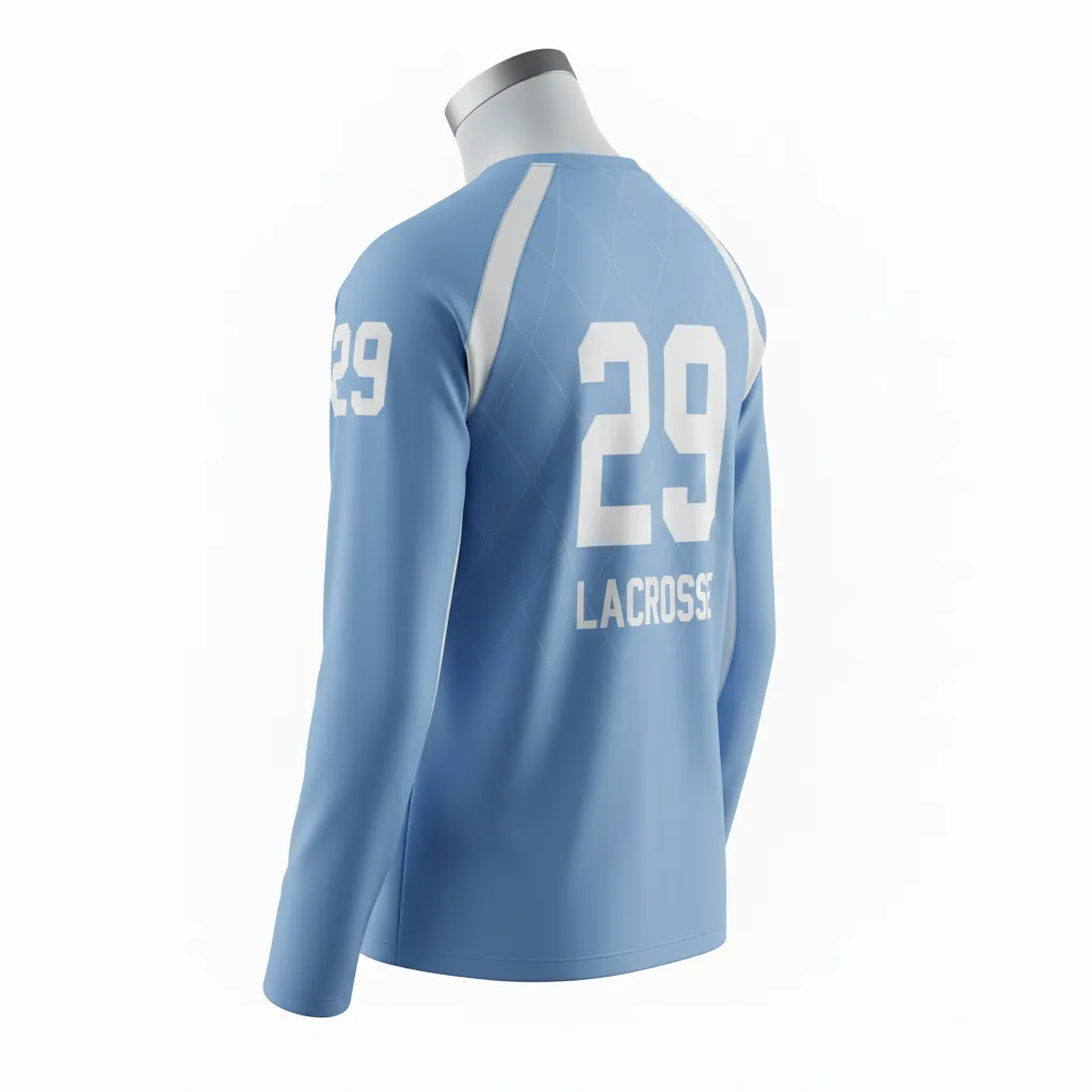 Custom Lacrosse Long Sleeve T Shirt - Blue, White, Blue - Carolina Tar Heel - Back View - Kinexa Sportswear