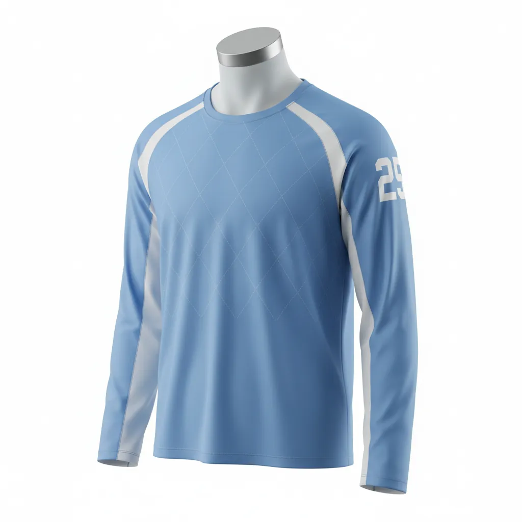 Custom Lacrosse Long Sleeve T Shirt - Blue, White, Blue - Carolina Tar Heel - Front View - Kinexa Sportswear