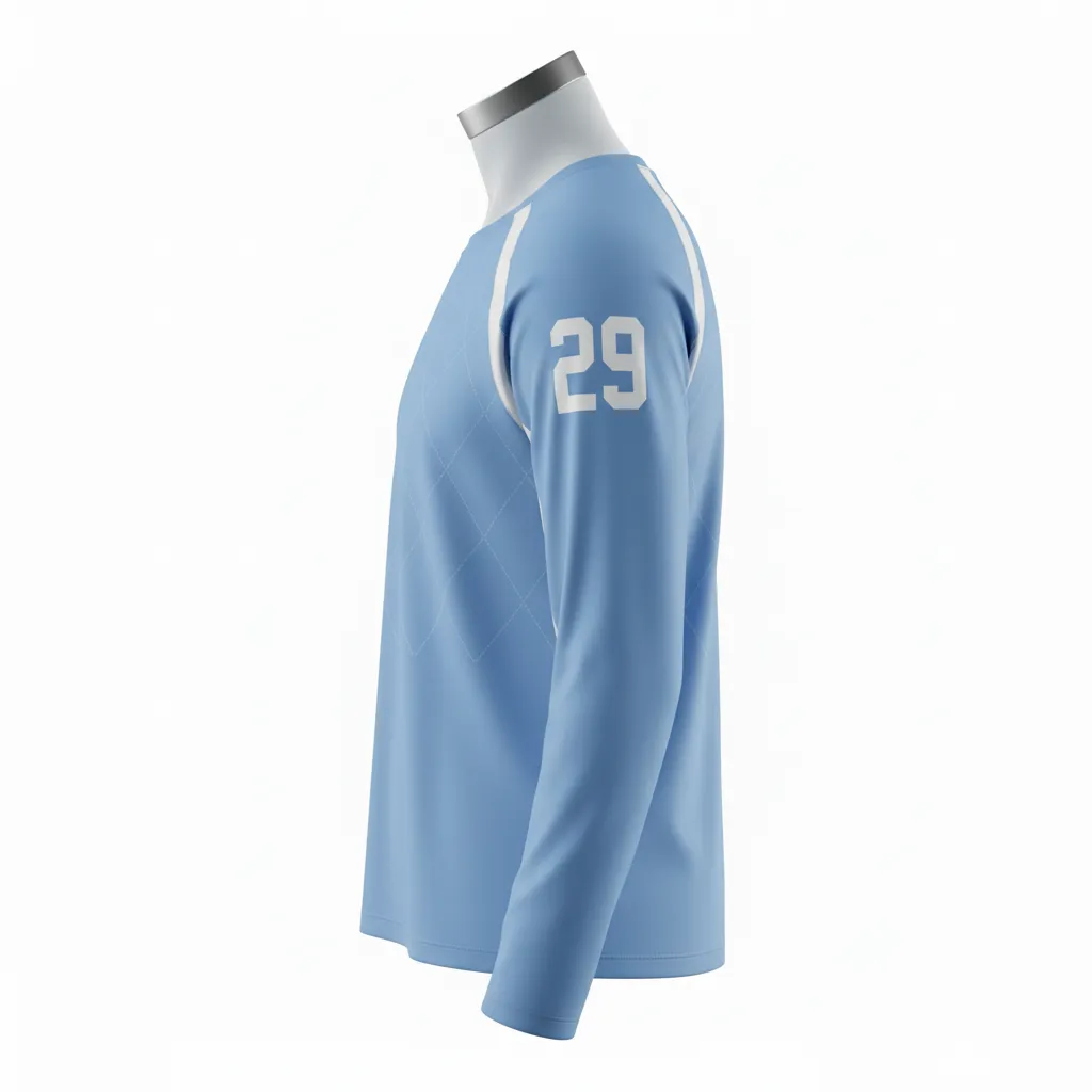 Custom Lacrosse Long Sleeve T Shirt - Blue, White, Blue - Carolina Tar Heel - Side View - Kinexa Sportswear