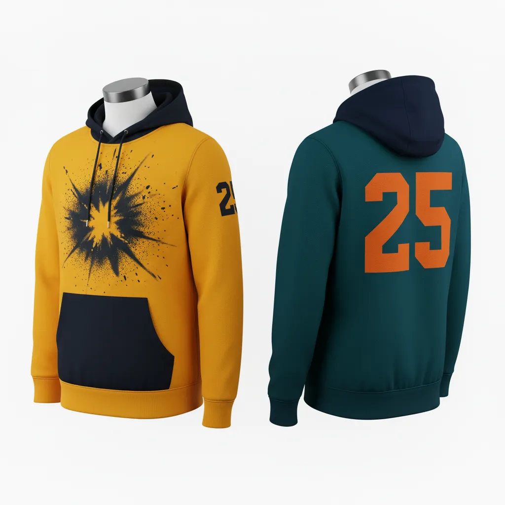 Custom Lacrosse Pullover Hoodie - Gold, Black - Athletic Goal Dust Explosion - Front View - Kinexa Sportswear