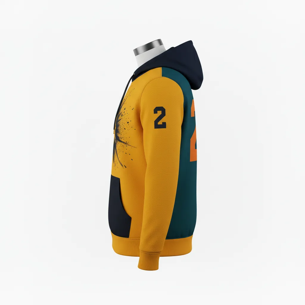 Custom Lacrosse Pullover Hoodie - Gold, Black - Athletic Goal Dust Explosion - Side View - Kinexa Sportswear