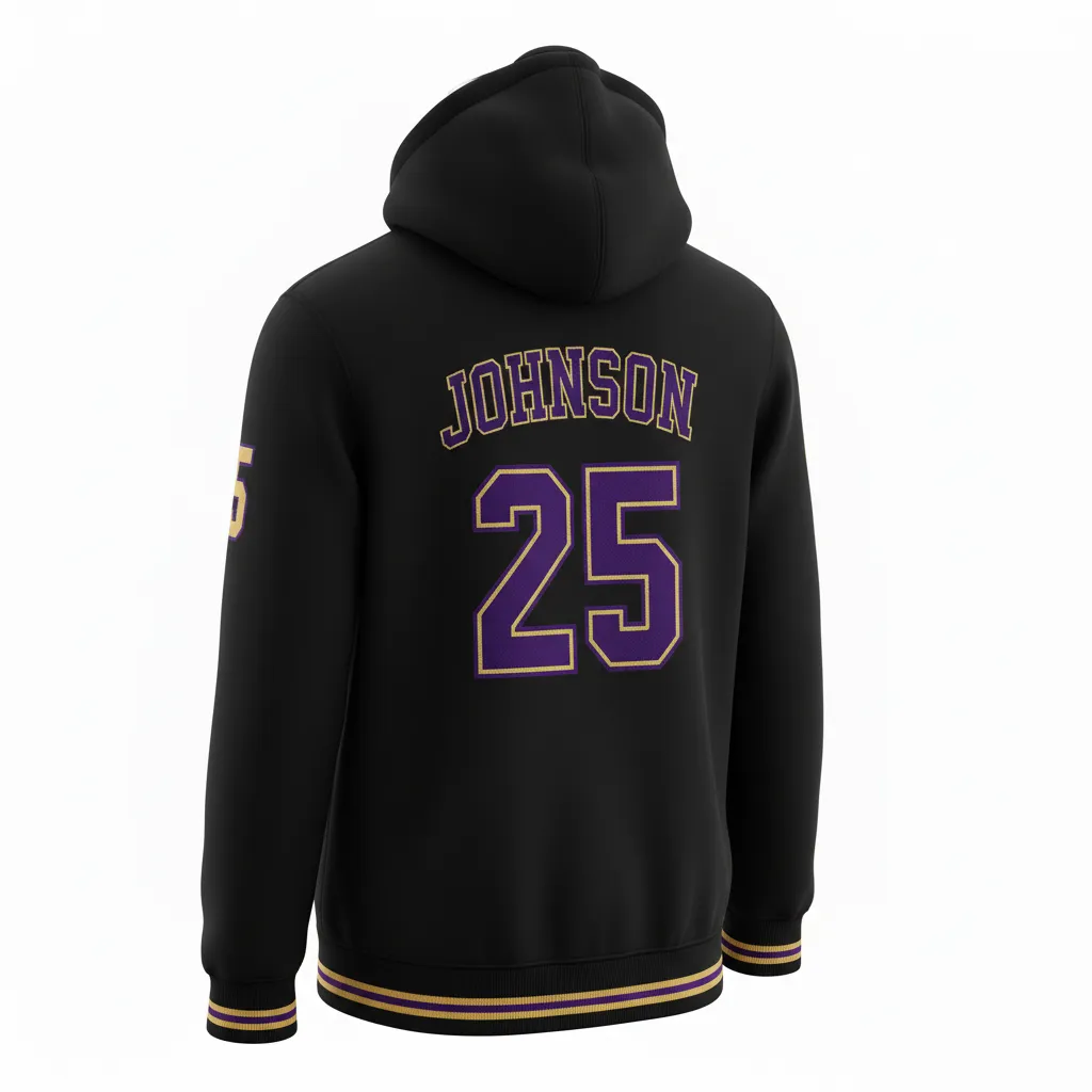 Custom Lacrosse Pullover Hoodie - Black, Gold, Purple - Creator S Game Celestial - Back View - Kinexa Sportswear