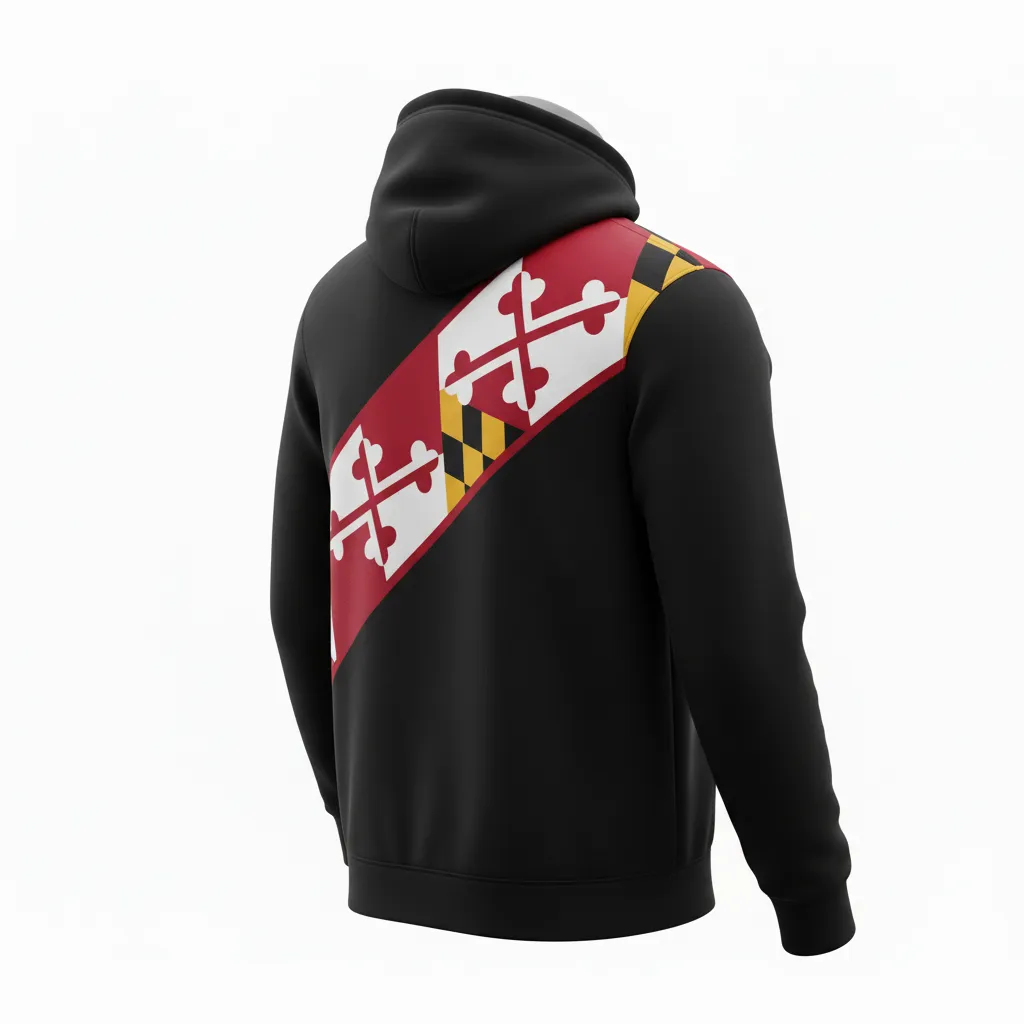 Custom Lacrosse Pullover Hoodie - Black, Red, Gold - Maryland Pride - Back View - Kinexa Sportswear