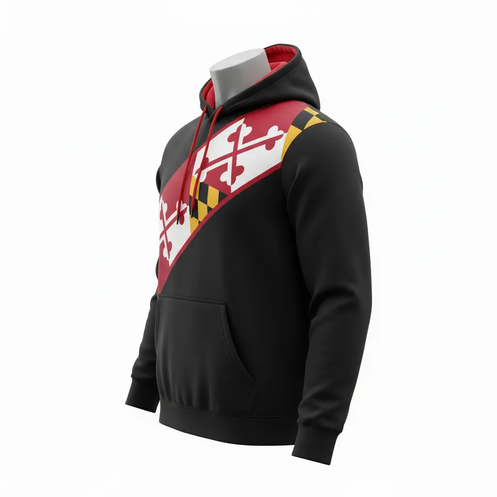Custom Lacrosse Pullover Hoodie - Black, Red, Gold - Maryland Pride - Side View - Kinexa Sportswear