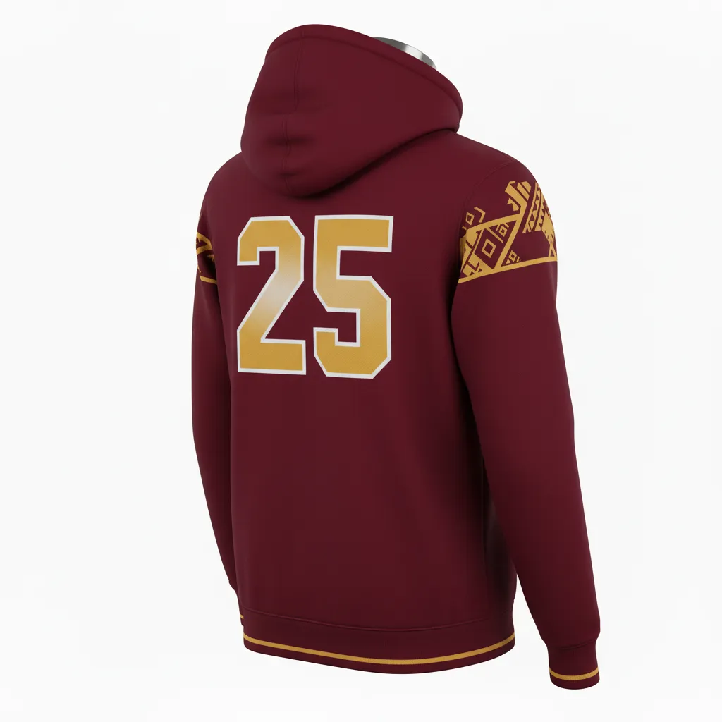 Custom Lacrosse Pullover Hoodie - Burgundy, Gold - Vegas Tribal Clash - Back View - Kinexa Sportswear