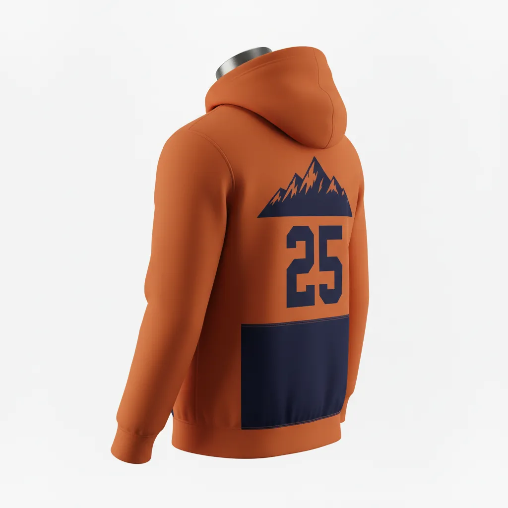 Custom Lacrosse Pullover Hoodie - Burnt, Orange, Navy - Upstate Mountain - Back View - Kinexa Sportswear