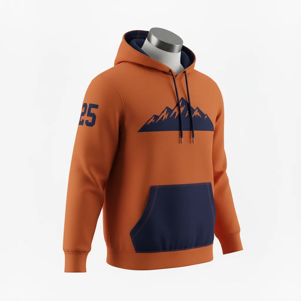 Custom Lacrosse Pullover Hoodie - Burnt, Orange, Navy - Upstate Mountain - Front View - Kinexa Sportswear