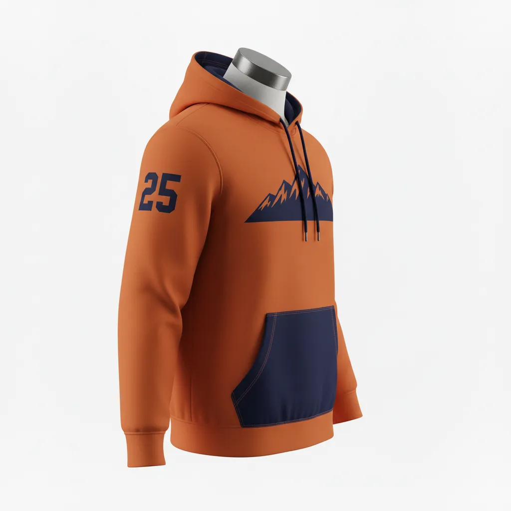 Custom Lacrosse Pullover Hoodie - Burnt, Orange, Navy - Upstate Mountain - Side View - Kinexa Sportswear