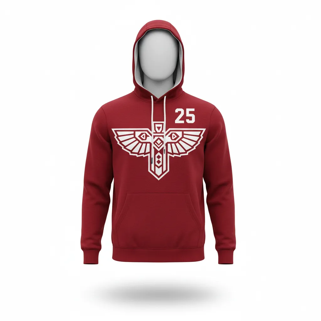 Custom Lacrosse Pullover Hoodie - Red, White - Cardinal Thunderbird Spirit - Front View - Kinexa Sportswear