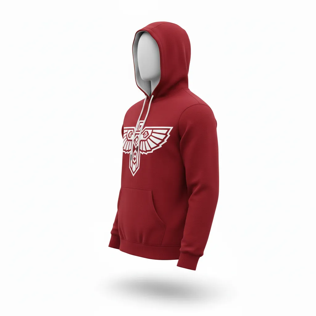 Custom Lacrosse Pullover Hoodie - Red, White - Cardinal Thunderbird Spirit - Side View - Kinexa Sportswear