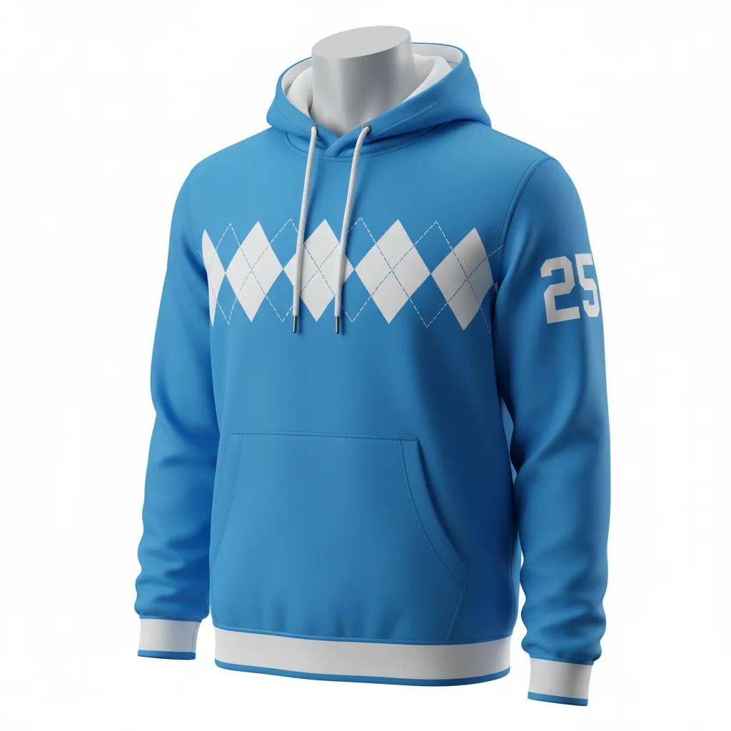 Custom Lacrosse Pullover Hoodie - Blue, White, Blue - Carolina Tar Heel - Front View - Kinexa Sportswear