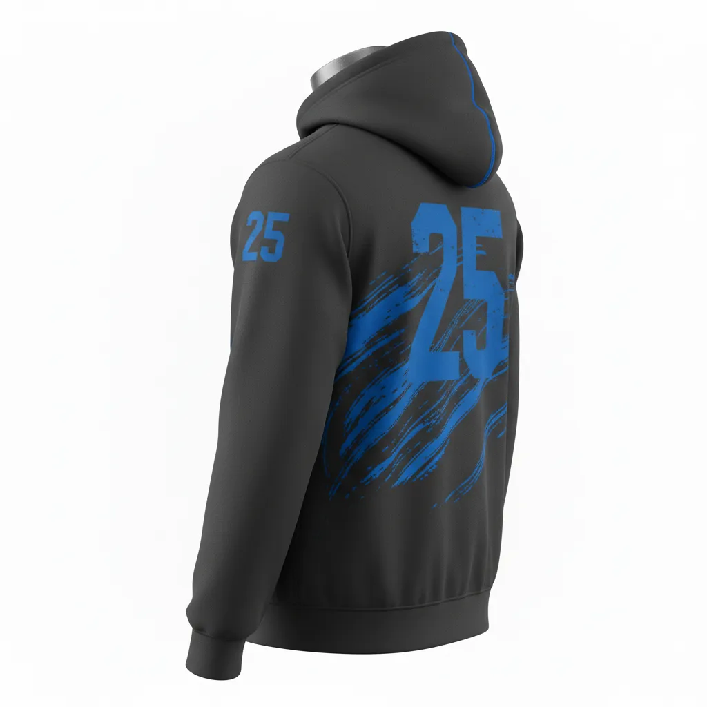 Custom Lacrosse Pullover Hoodie - Blue - Charcoal Electric Cleat Marks Trail - Back View - Kinexa Sportswear