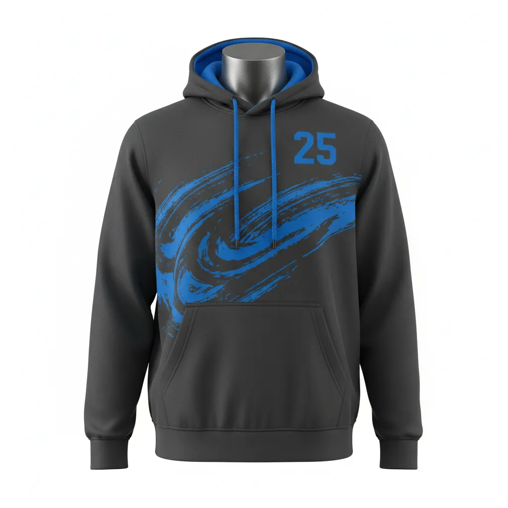 Custom Lacrosse Pullover Hoodie - Blue - Charcoal Electric Cleat Marks Trail - Front View - Kinexa Sportswear