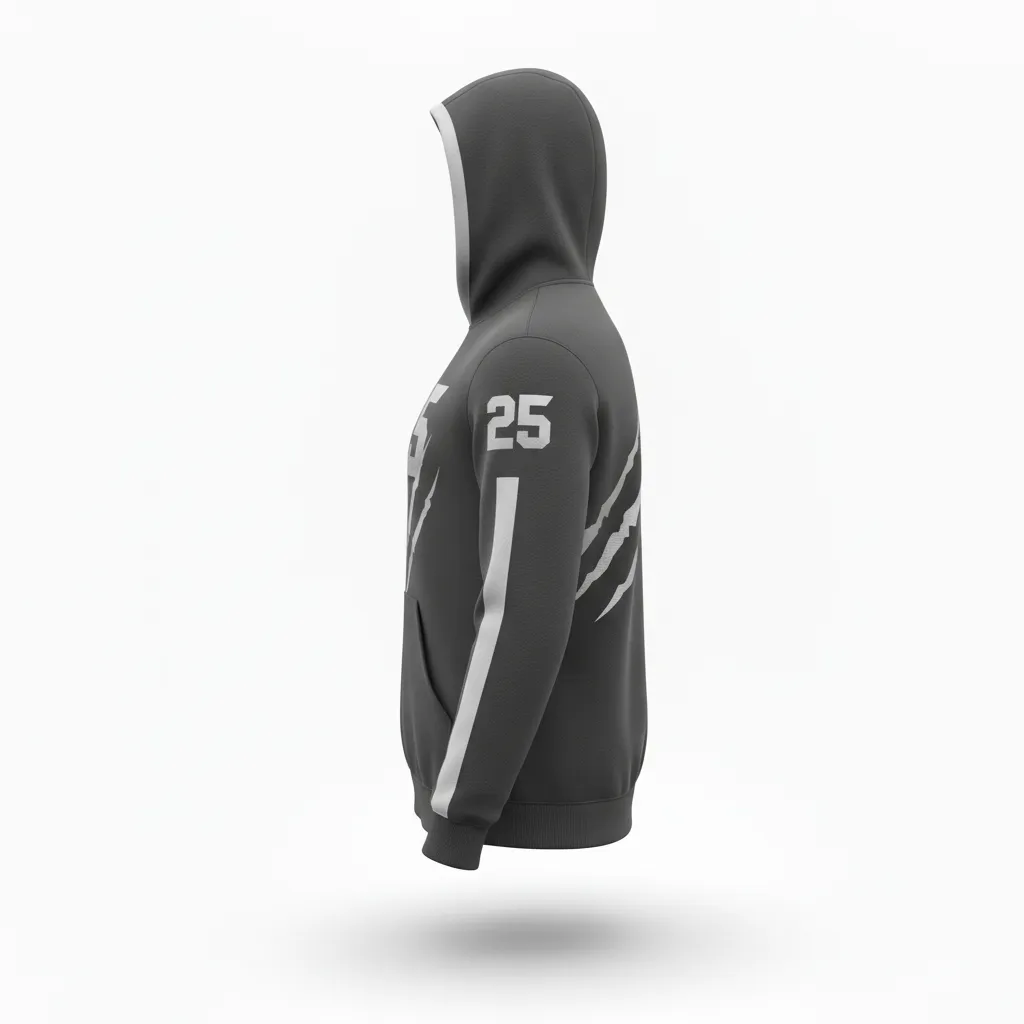 Custom Lacrosse Pullover Hoodie - Grey, Silver - Charcoal Wolf Pack Hunt - Side View - Kinexa Sportswear