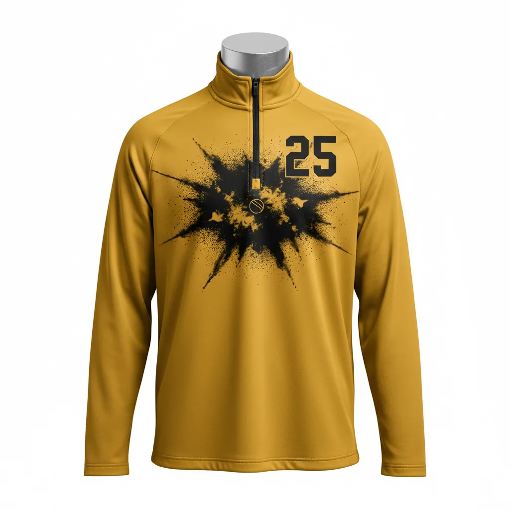 Custom Lacrosse Quarter Zipper Pullover - Gold, Black - Athletic Goal Dust Explosion - Front View - Kinexa Sportswear