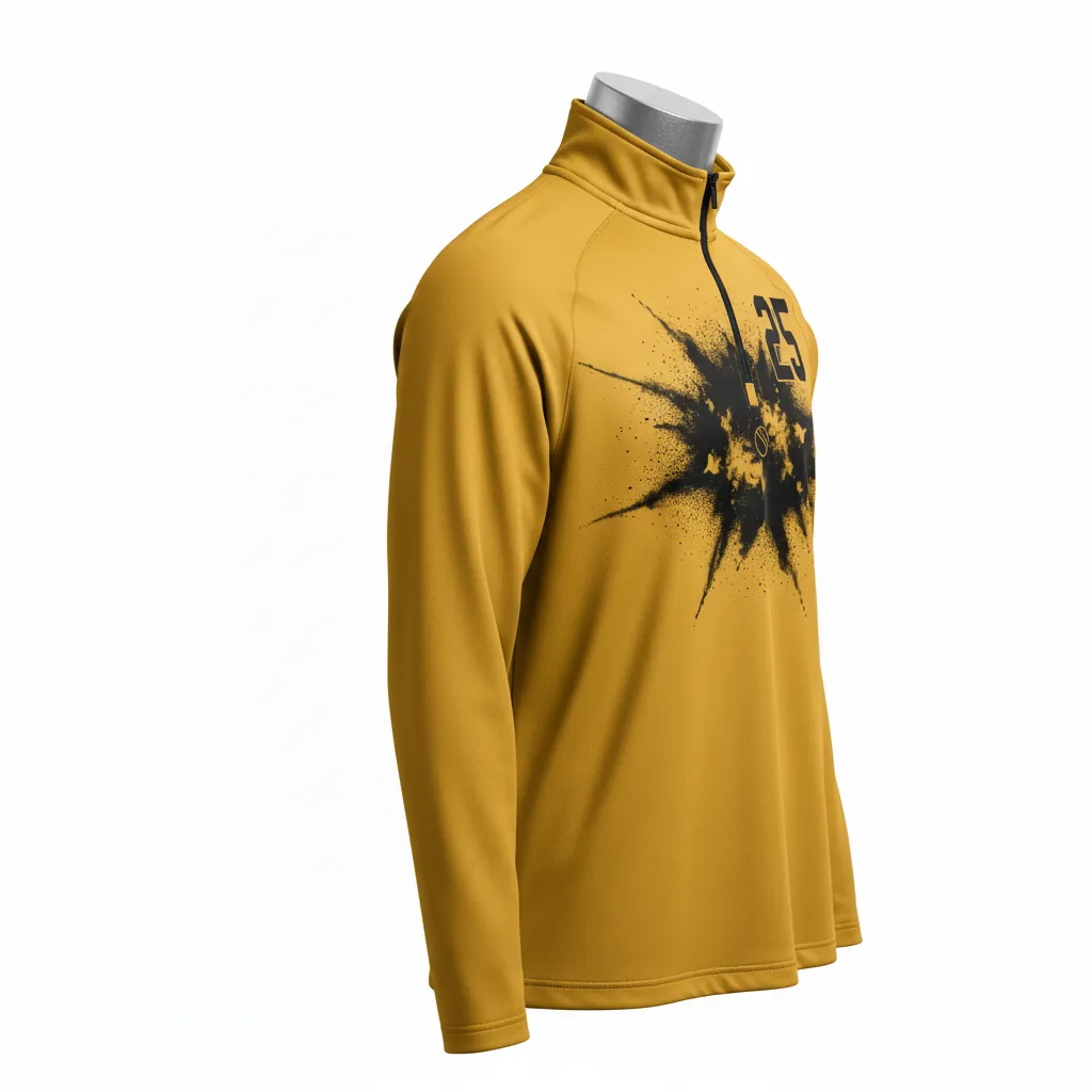 Custom Lacrosse Quarter Zipper Pullover - Gold, Black - Athletic Goal Dust Explosion - Side View - Kinexa Sportswear