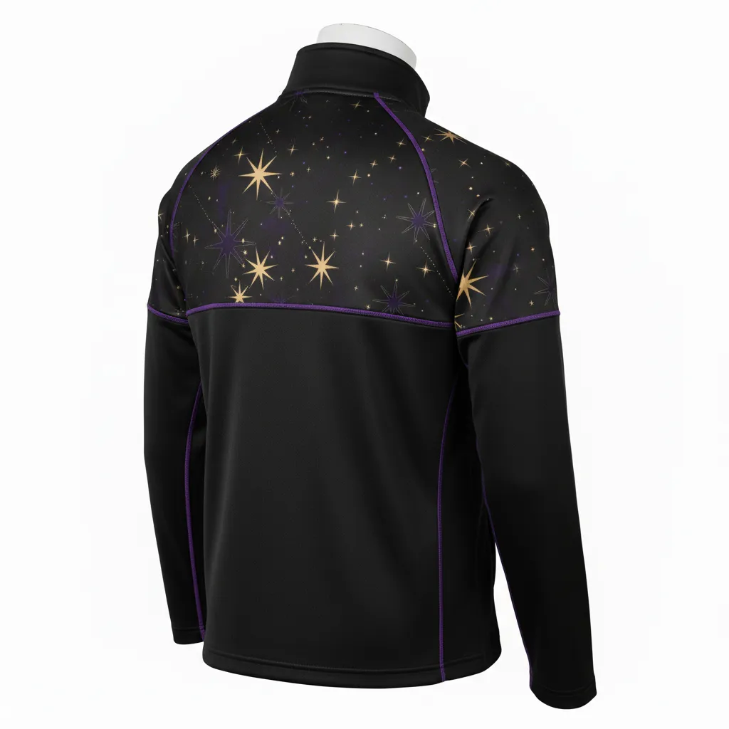 Custom Lacrosse Quarter Zipper Pullover - Black, Gold, Purple - Creator S Game Celestial - Back View - Kinexa Sportswear