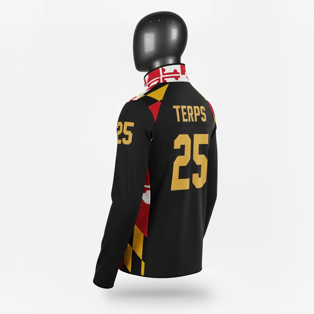 Custom Lacrosse Quarter Zipper Pullover - Black, Red, Gold - Maryland Pride - Back View - Kinexa Sportswear
