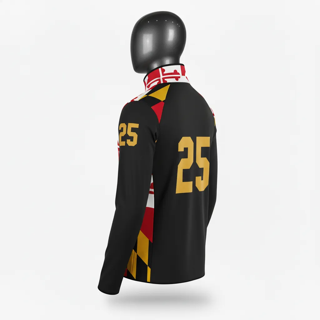 Custom Lacrosse Quarter Zipper Pullover - Black, Red, Gold - Maryland Pride - Front View - Kinexa Sportswear