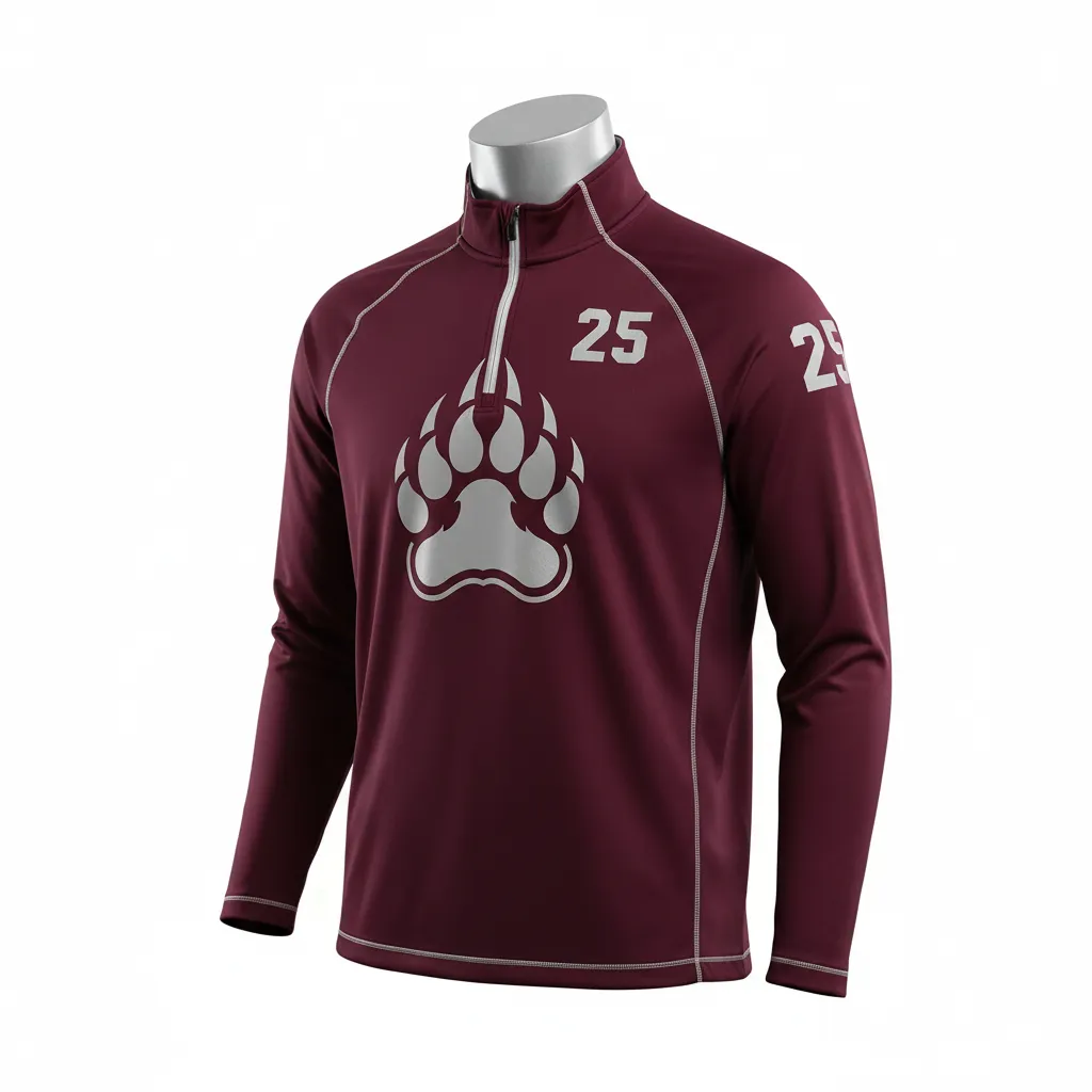 Custom Lacrosse Quarter Zipper Pullover - Burgundy, Silver - Bear Clan Strength - Front View - Kinexa Sportswear
