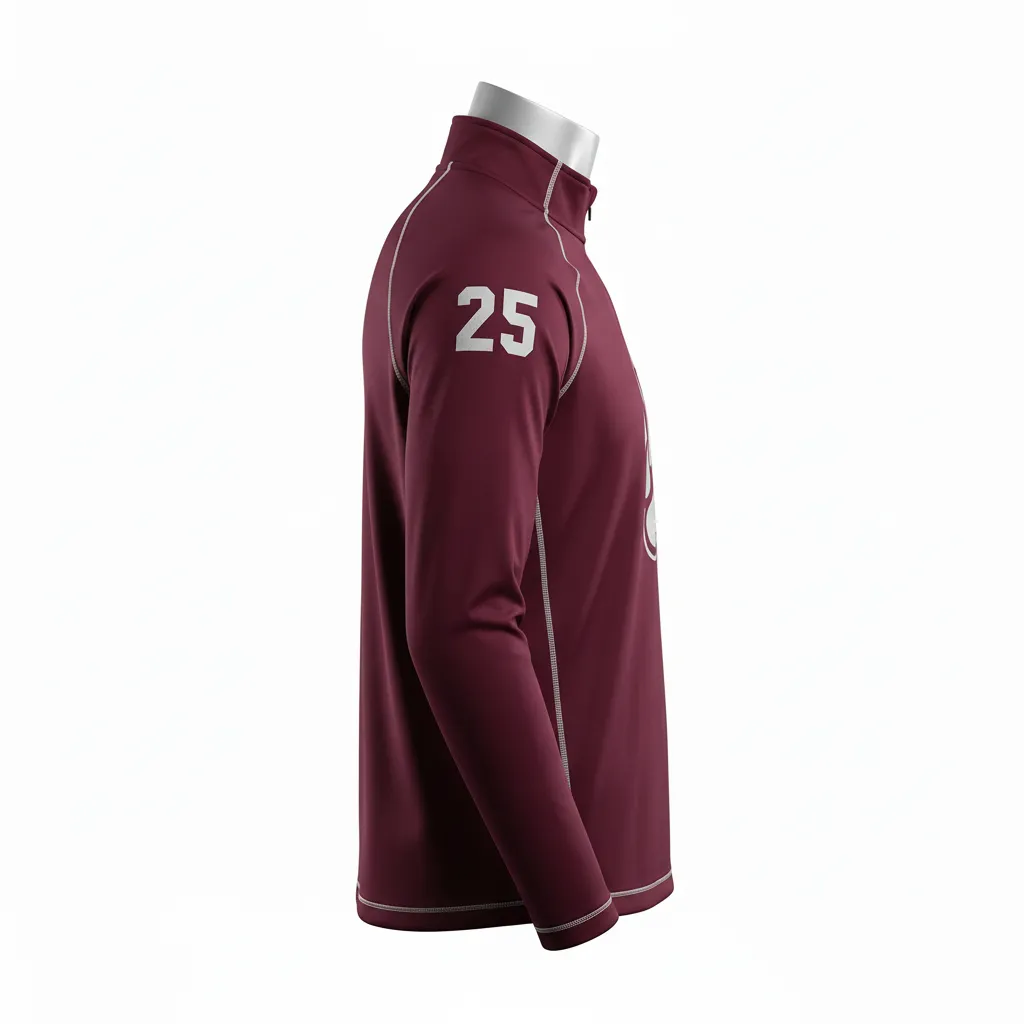 Custom Lacrosse Quarter Zipper Pullover - Burgundy, Silver - Bear Clan Strength - Side View - Kinexa Sportswear