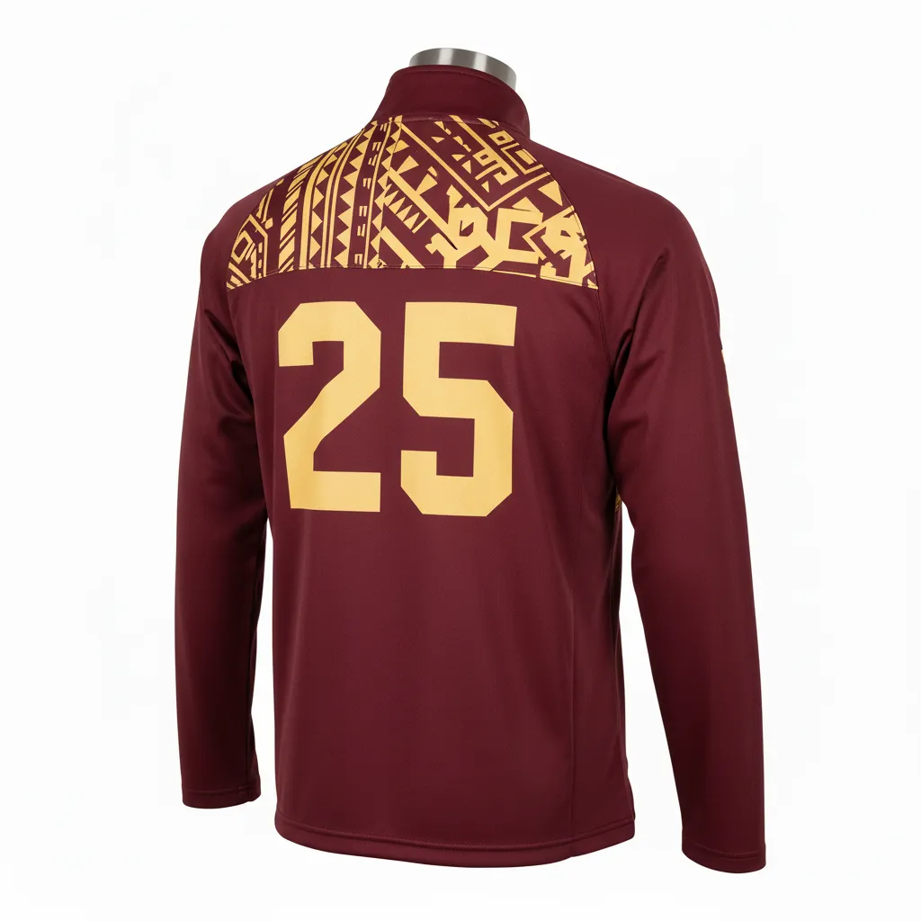 Custom Lacrosse Quarter Zipper Pullover - Burgundy, Gold - Vegas Tribal Clash - Back View - Kinexa Sportswear