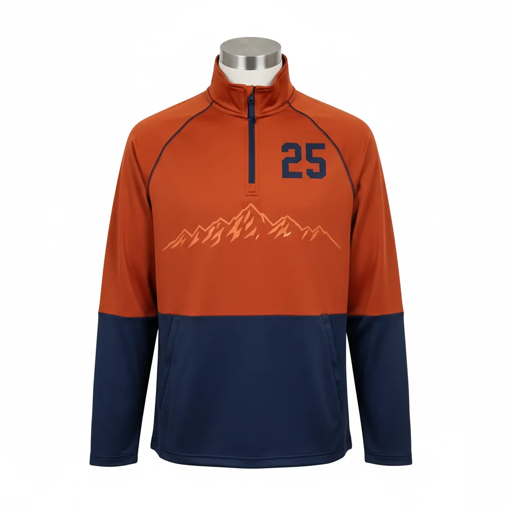 Custom Lacrosse Quarter Zipper Pullover - Burnt, Orange, Navy - Upstate Mountain - Front View - Kinexa Sportswear