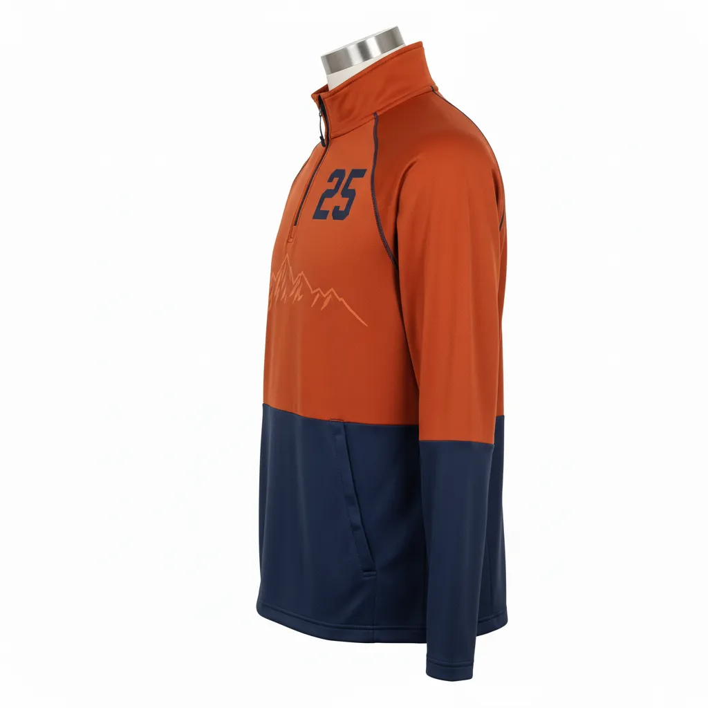 Custom Lacrosse Quarter Zipper Pullover - Burnt, Orange, Navy - Upstate Mountain - Side View - Kinexa Sportswear