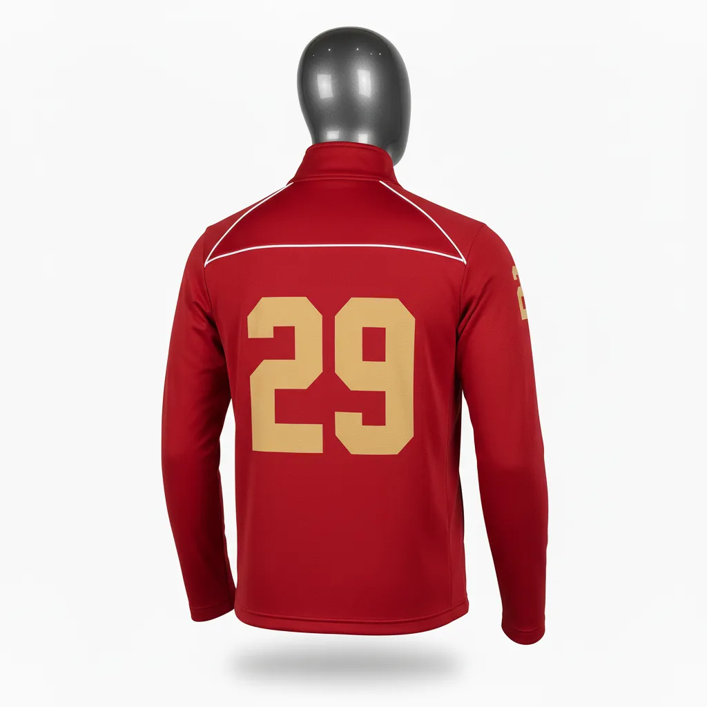 Custom Lacrosse Quarter Zipper Pullover - Red, White - Cardinal Thunderbird Spirit - Back View - Kinexa Sportswear