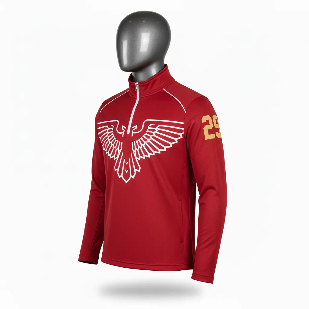 Custom Lacrosse Quarter Zipper Pullover - Red, White - Cardinal Thunderbird Spirit - Front View - Kinexa Sportswear