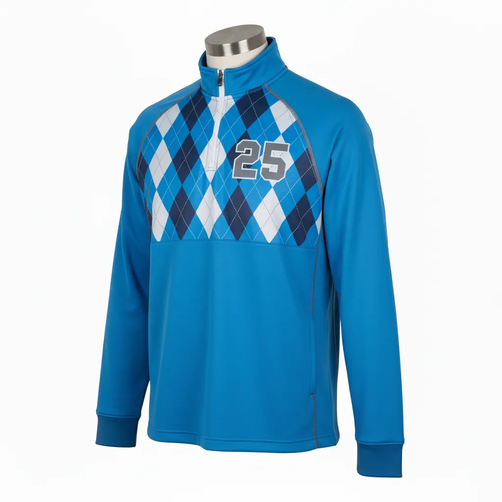 Custom Lacrosse Quarter Zipper Pullover - Blue, White, Blue - Carolina Tar Heel - Front View - Kinexa Sportswear