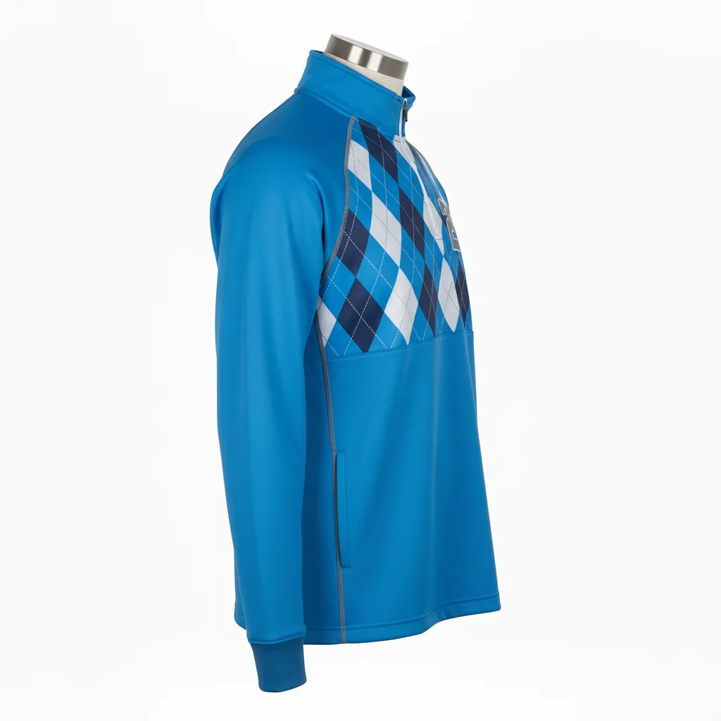 Custom Lacrosse Quarter Zipper Pullover - Blue, White, Blue - Carolina Tar Heel - Side View - Kinexa Sportswear