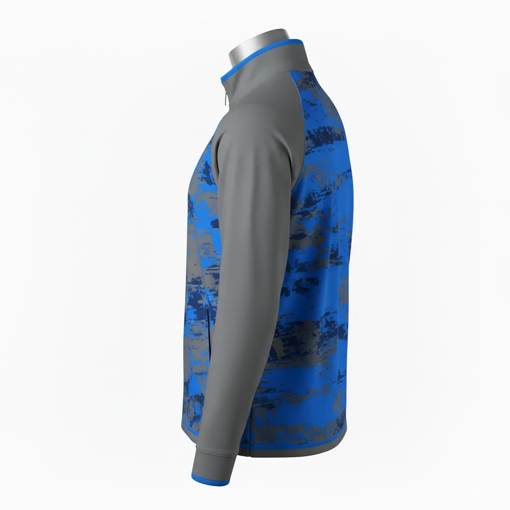 Custom Lacrosse Quarter Zipper Pullover - Blue - Charcoal Electric Cleat Marks Trail - Back View - Kinexa Sportswear