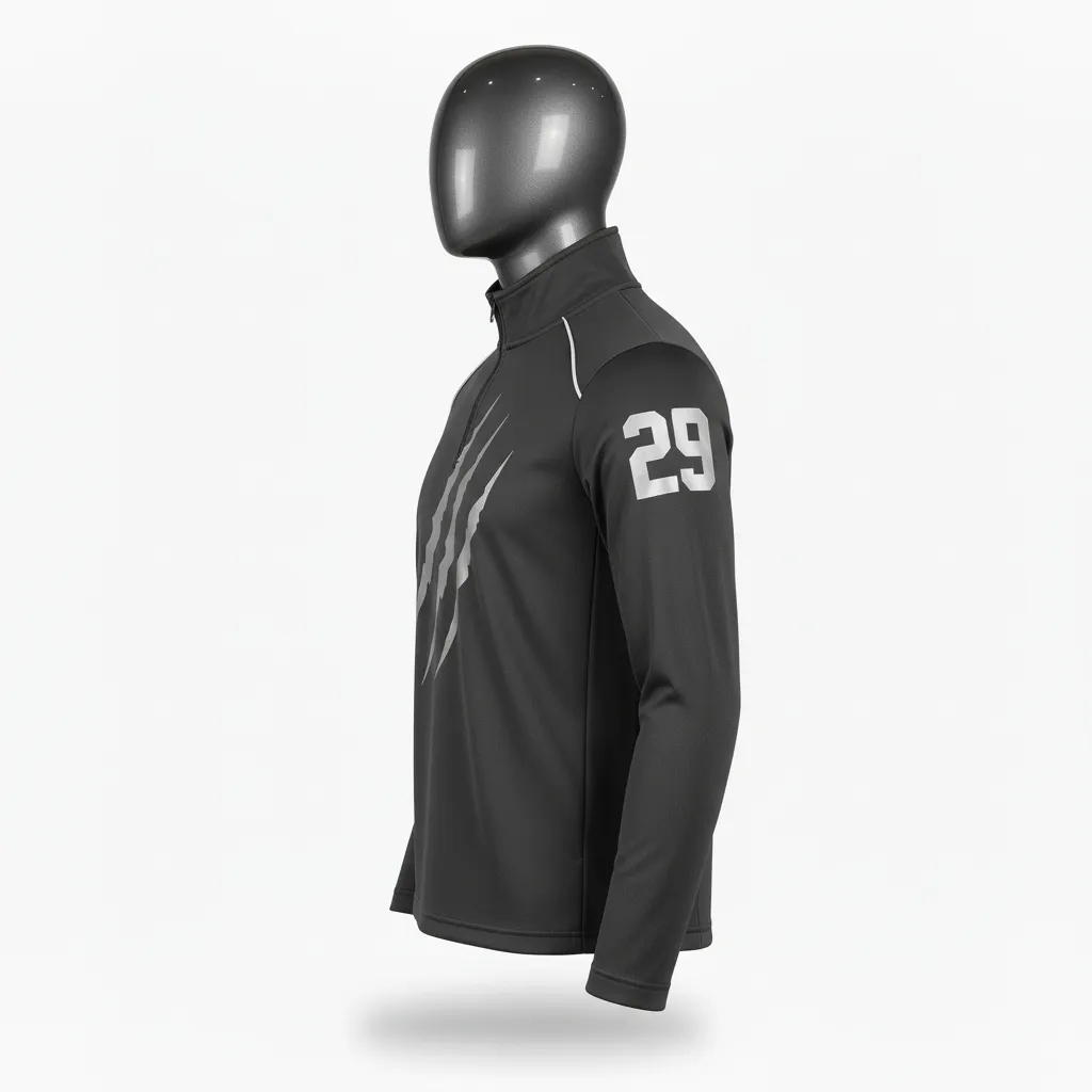 Custom Lacrosse Quarter Zipper Pullover - Grey, Silver - Charcoal Wolf Pack Hunt - Side View - Kinexa Sportswear