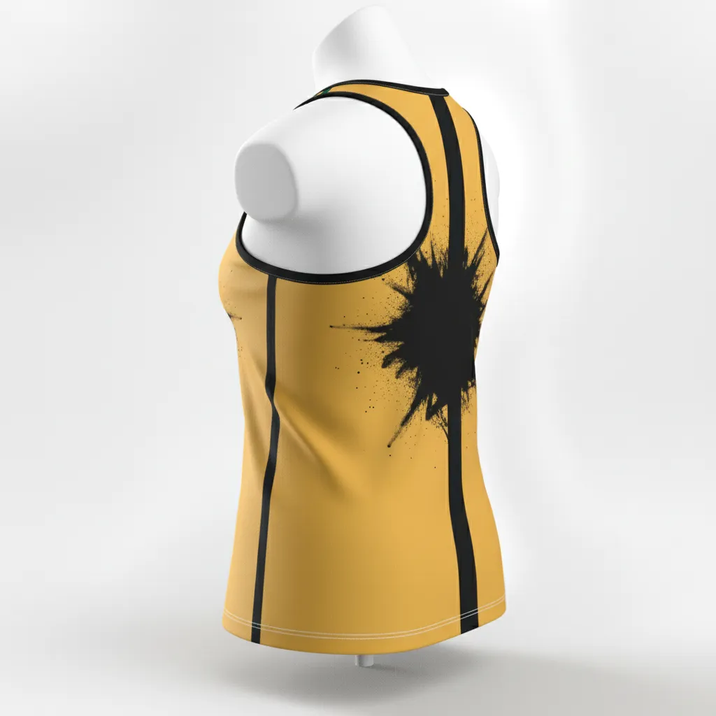 Custom Lacrosse Racerback Lacrosse Tank - Gold, Black - Women S Athletic Goal Dust Explosion - Back View - Kinexa Sportswear