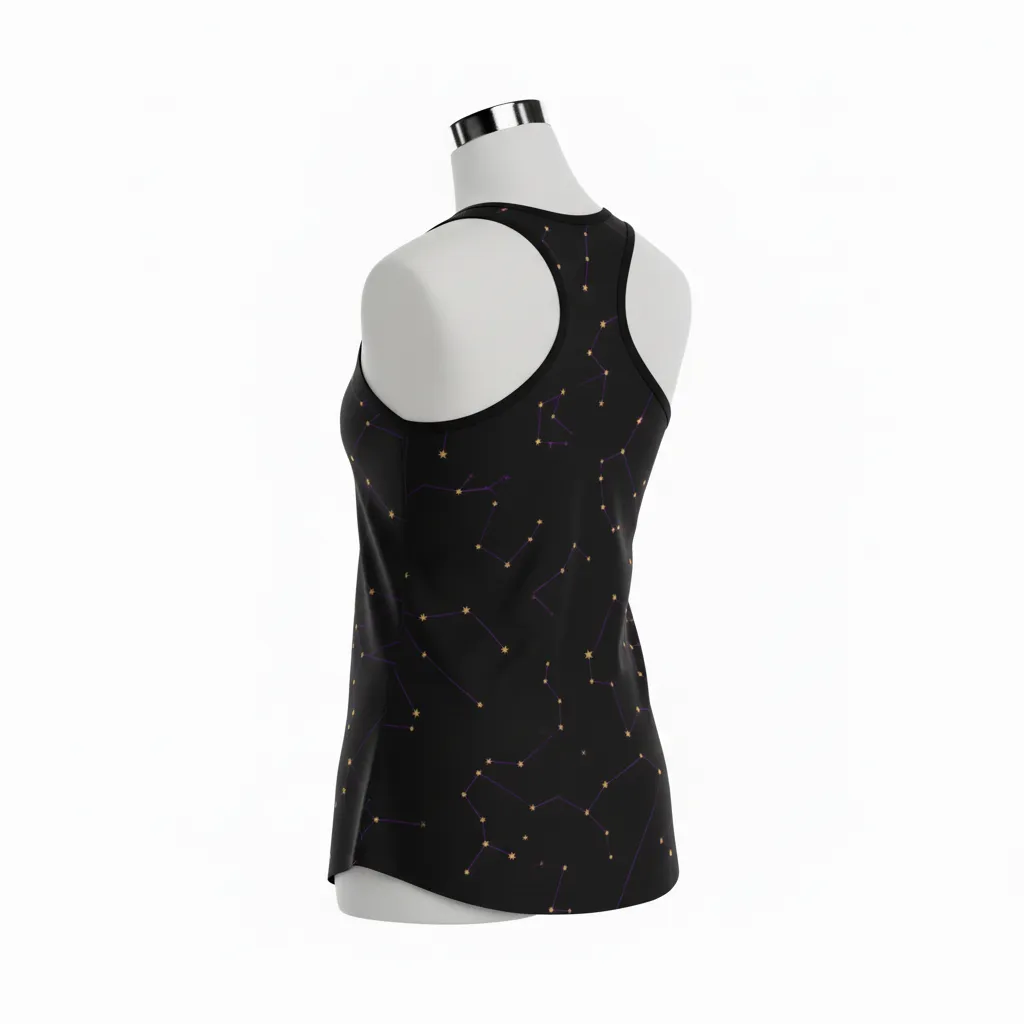 Custom Lacrosse Racerback Lacrosse Tank - Black, Gold, Purple - Women S Creator S Game Celestial - Back View - Kinexa Sportswear