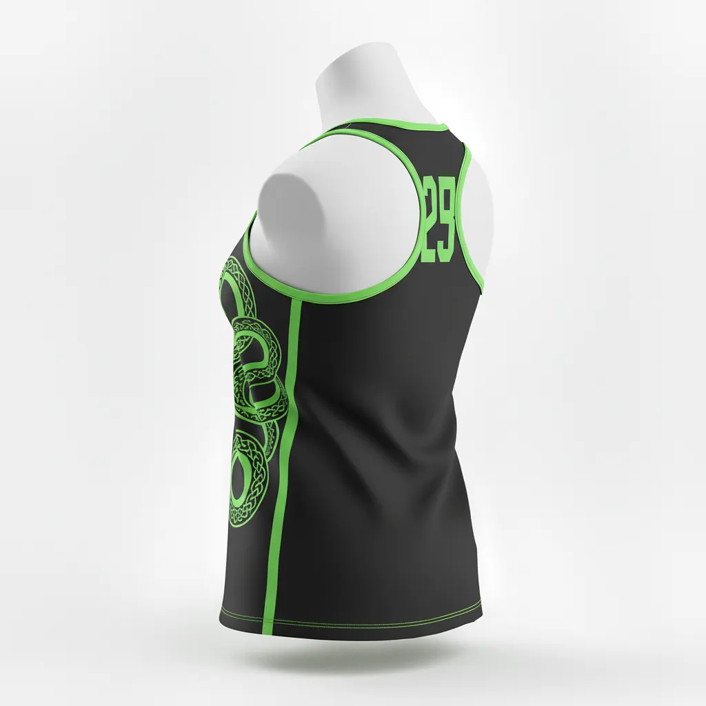 Custom Lacrosse Racerback Lacrosse Tank - Black, Green - Women S Neon Serpent Strike - Back View - Kinexa Sportswear