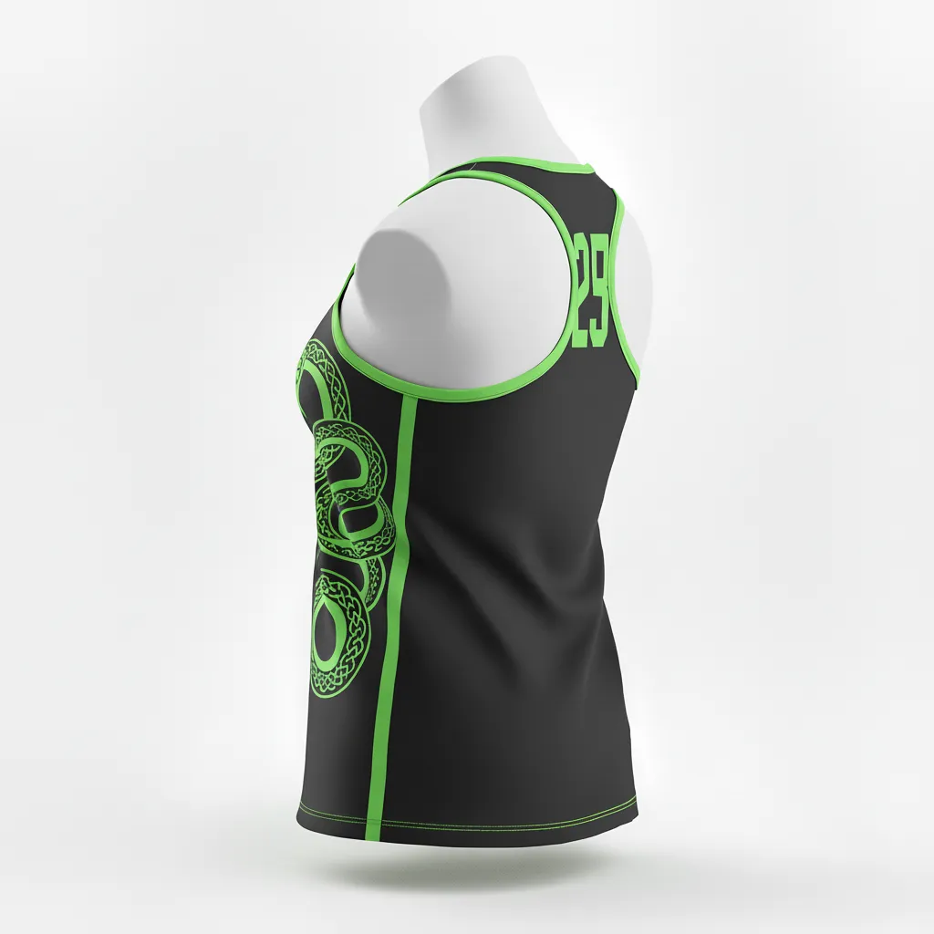 Custom Lacrosse Racerback Lacrosse Tank - Black, Green - Women S Neon Serpent Strike - Side View - Kinexa Sportswear