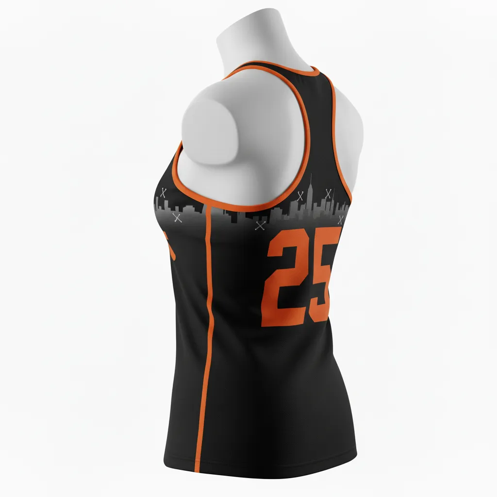 Custom Lacrosse Racerback Lacrosse Tank - Black, Orange, White - Women S Long Island Strong - Back View - Kinexa Sportswear