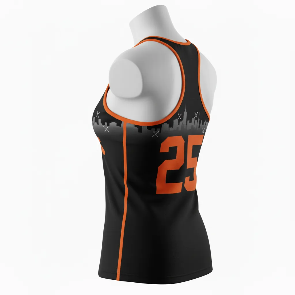 Custom Lacrosse Racerback Lacrosse Tank - Black, Orange, White - Women S Long Island Strong - Side View - Kinexa Sportswear