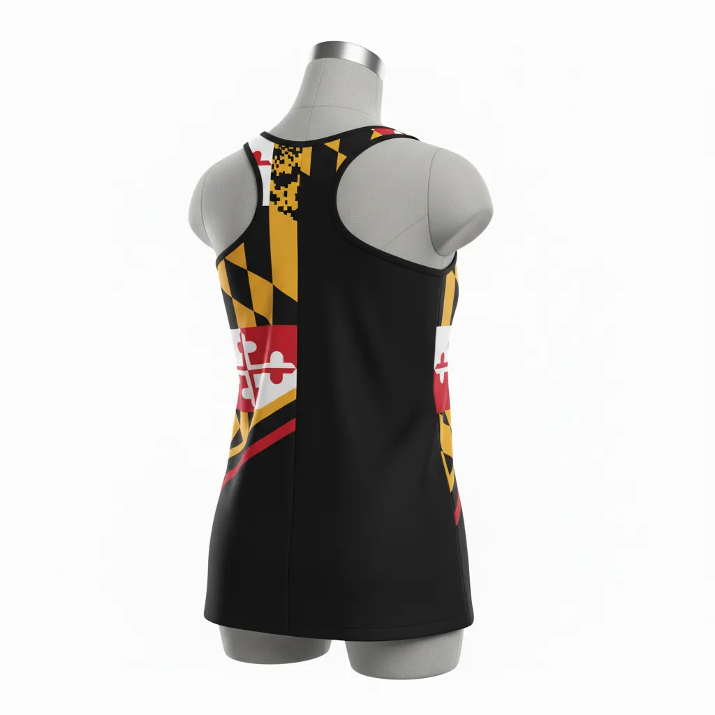 Custom Lacrosse Racerback Lacrosse Tank - Black, Red, Gold - Women S Maryland Pride - Back View - Kinexa Sportswear