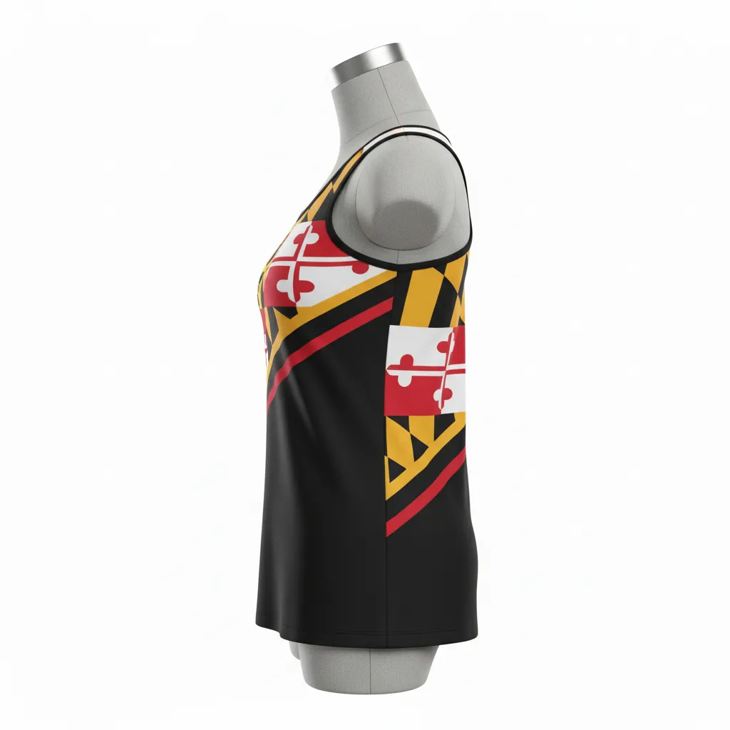 Custom Lacrosse Racerback Lacrosse Tank - Black, Red, Gold - Women S Maryland Pride - Side View - Kinexa Sportswear