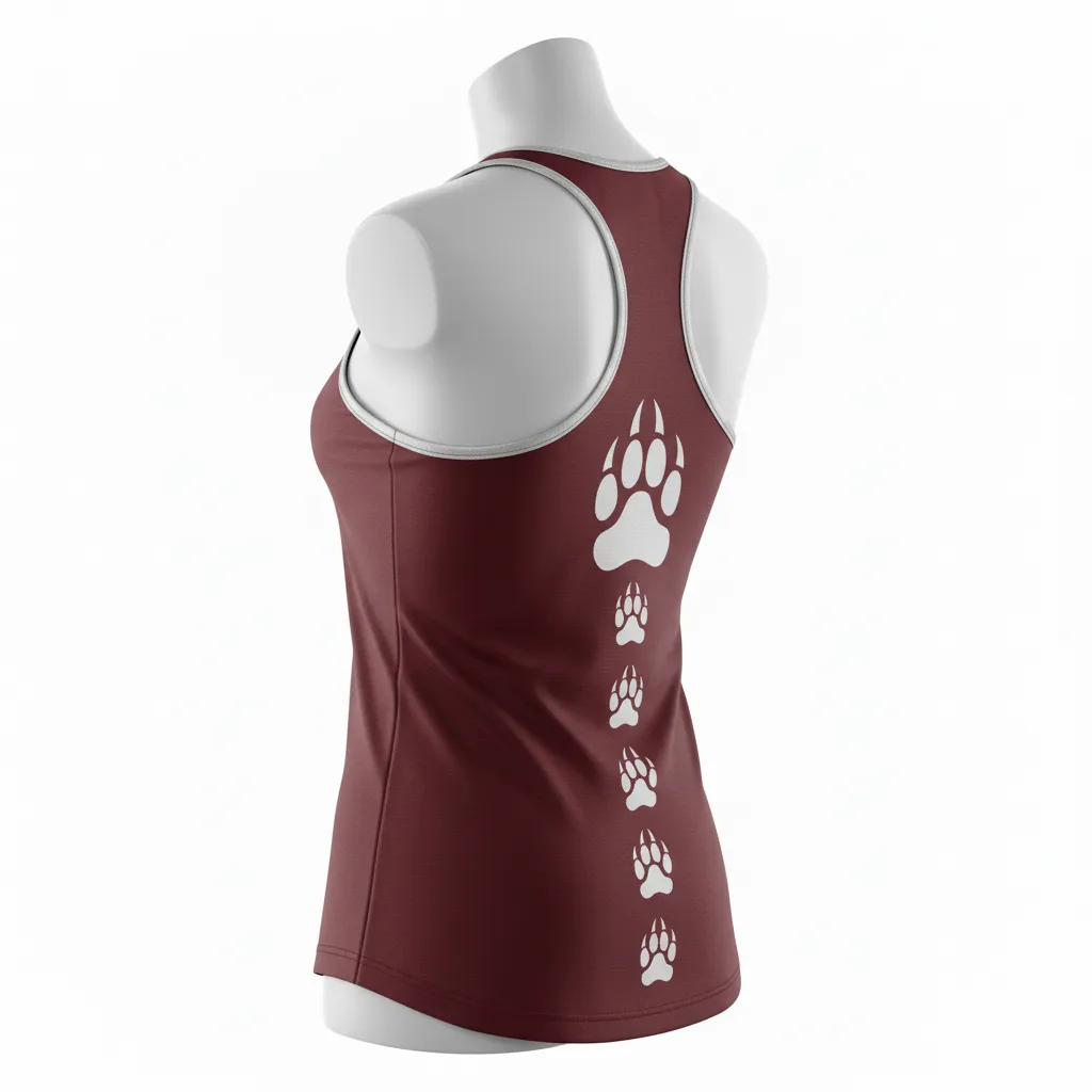 Custom Lacrosse Racerback Lacrosse Tank - Burgundy, Silver - Women S Bear Clan Strength - Back View - Kinexa Sportswear