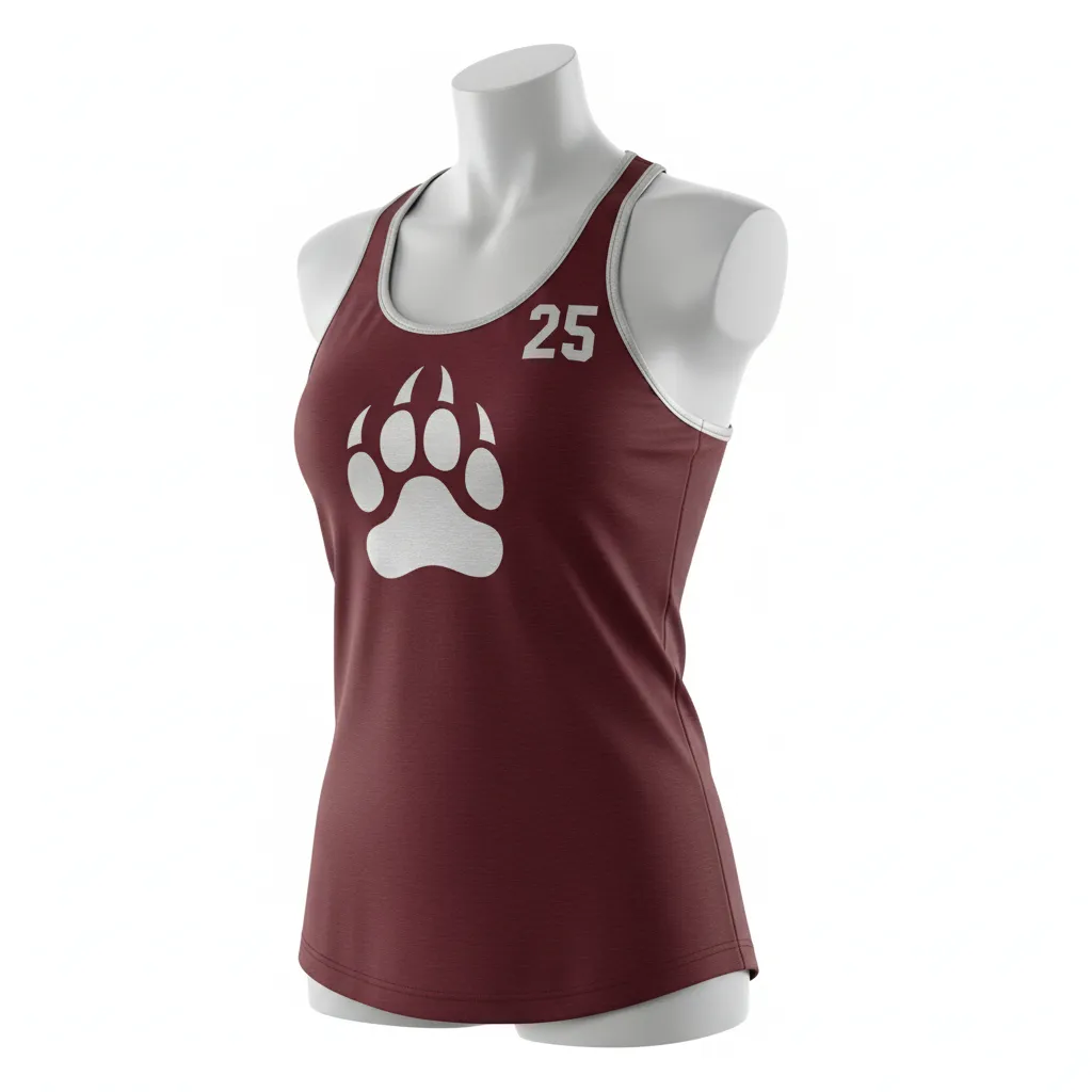 Custom Lacrosse Racerback Lacrosse Tank - Burgundy, Silver - Women S Bear Clan Strength - Front View - Kinexa Sportswear