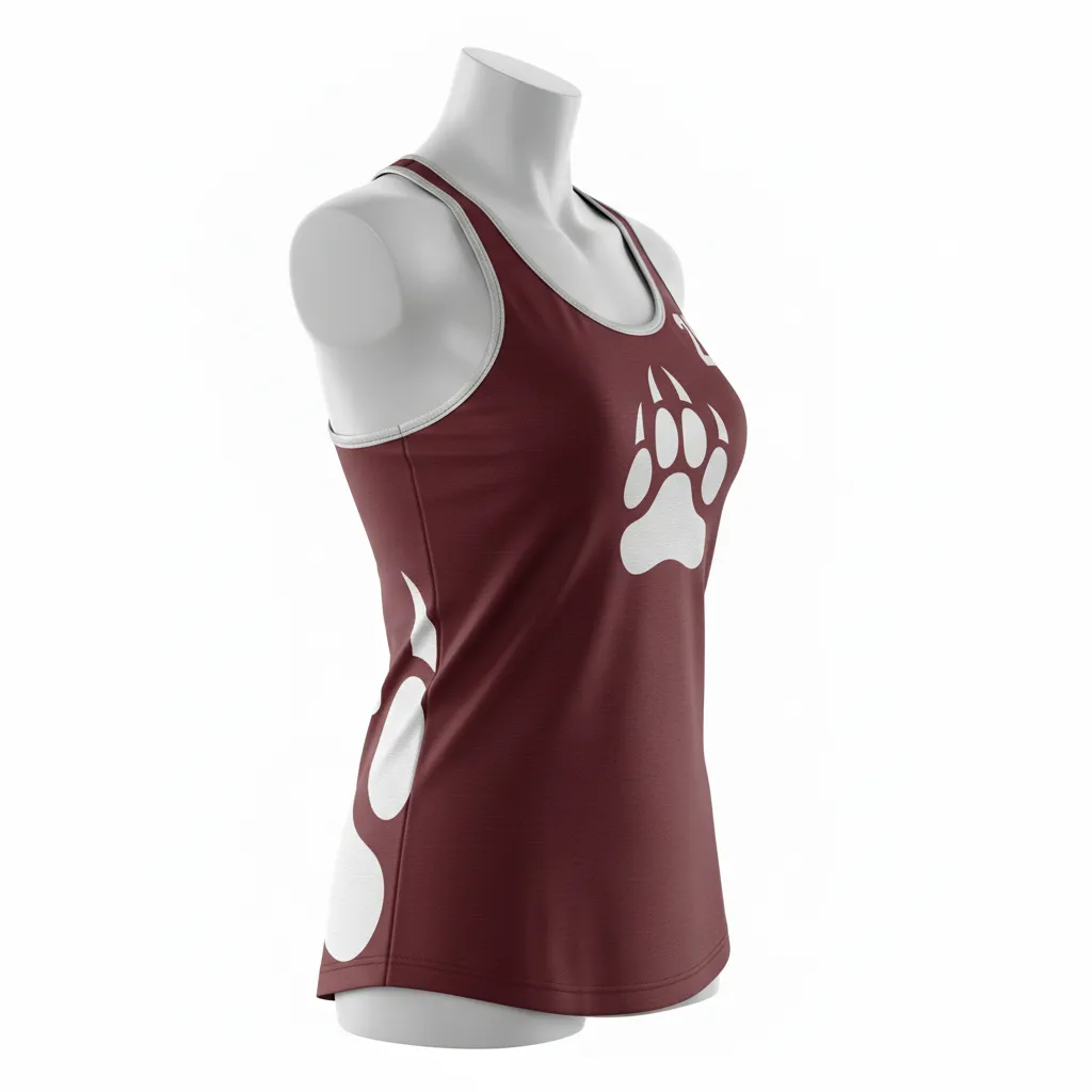 Custom Lacrosse Racerback Lacrosse Tank - Burgundy, Silver - Women S Bear Clan Strength - Side View - Kinexa Sportswear