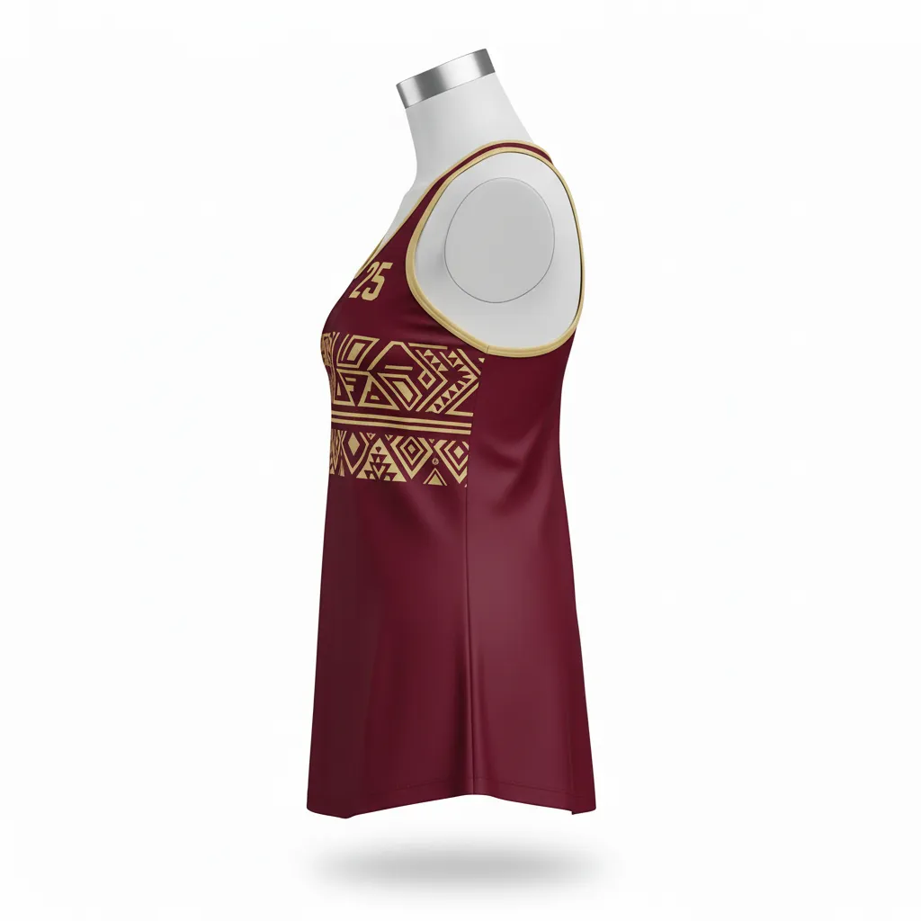 Custom Lacrosse Racerback Lacrosse Tank - Burgundy, Gold - Women S Vegas Tribal Clash - Side View - Kinexa Sportswear