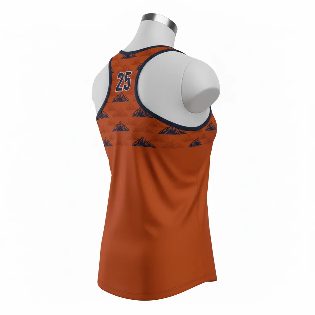 Custom Lacrosse Racerback Lacrosse Tank - Burnt, Orange, Navy - Women S Upstate Mountain - Back View - Kinexa Sportswear