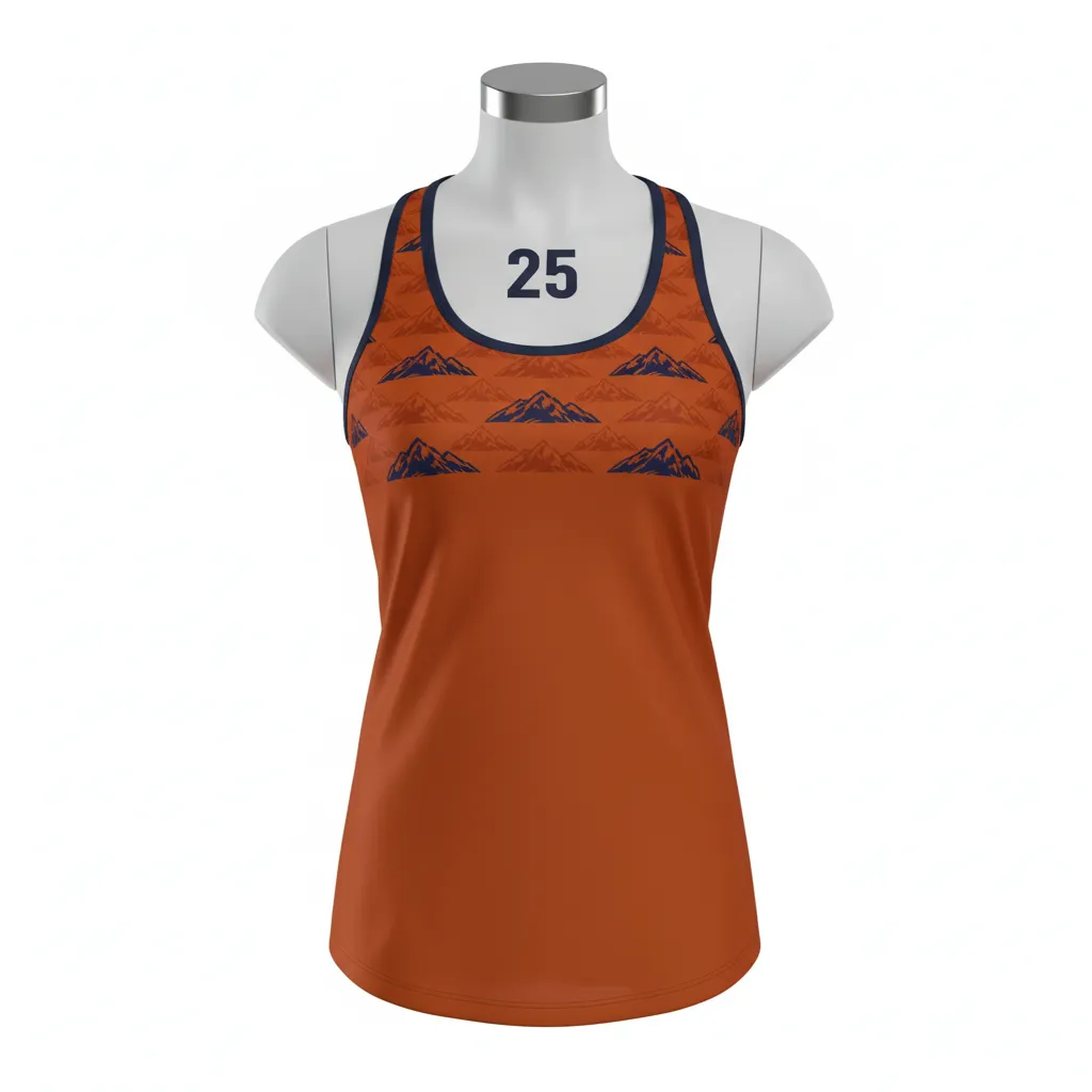 Custom Lacrosse Racerback Lacrosse Tank - Burnt, Orange, Navy - Women S Upstate Mountain - Front View - Kinexa Sportswear