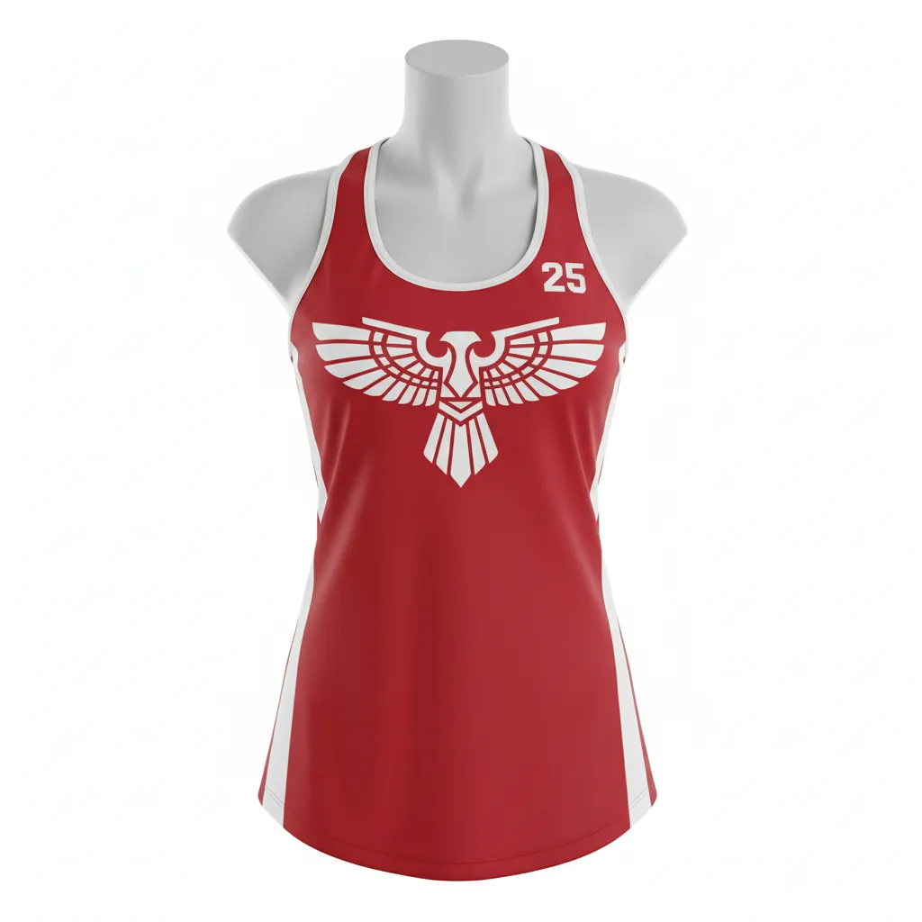 Custom Lacrosse Racerback Lacrosse Tank - Red, White - Women S Cardinal Thunderbird Spirit - Front View - Kinexa Sportswear