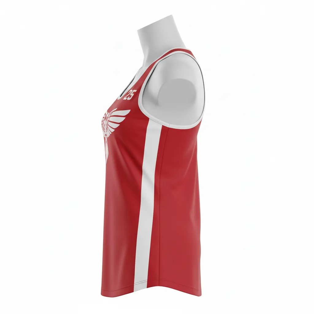 Custom Lacrosse Racerback Lacrosse Tank - Red, White - Women S Cardinal Thunderbird Spirit - Side View - Kinexa Sportswear